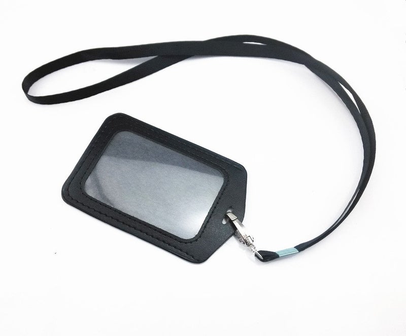 yueton 10pcs Vertical Style Leather Business ID Badge Card Holder, Name Card Business Card Holder Tag with Long Neck Strap Band Lanyard (Black) - Image 5